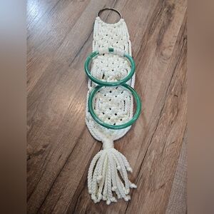Vintage two ring macrame hand towel holder